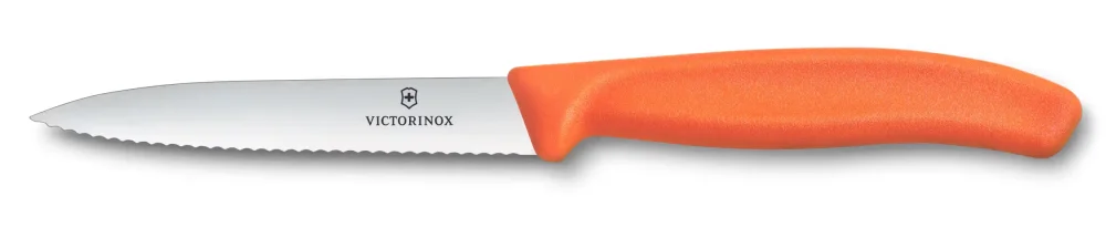 Levně Nůž na zeleninu s vlnkovaným ostřím 10 cm Victorinox 6.7739.C1 Oranžový