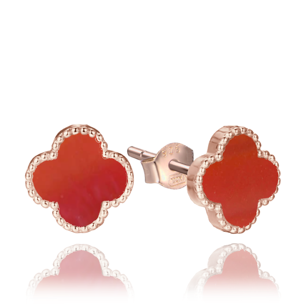 Levně MINET Rose gold stříbrné náušnice čtyřlístky s červeným achátem JMAS7043RE02