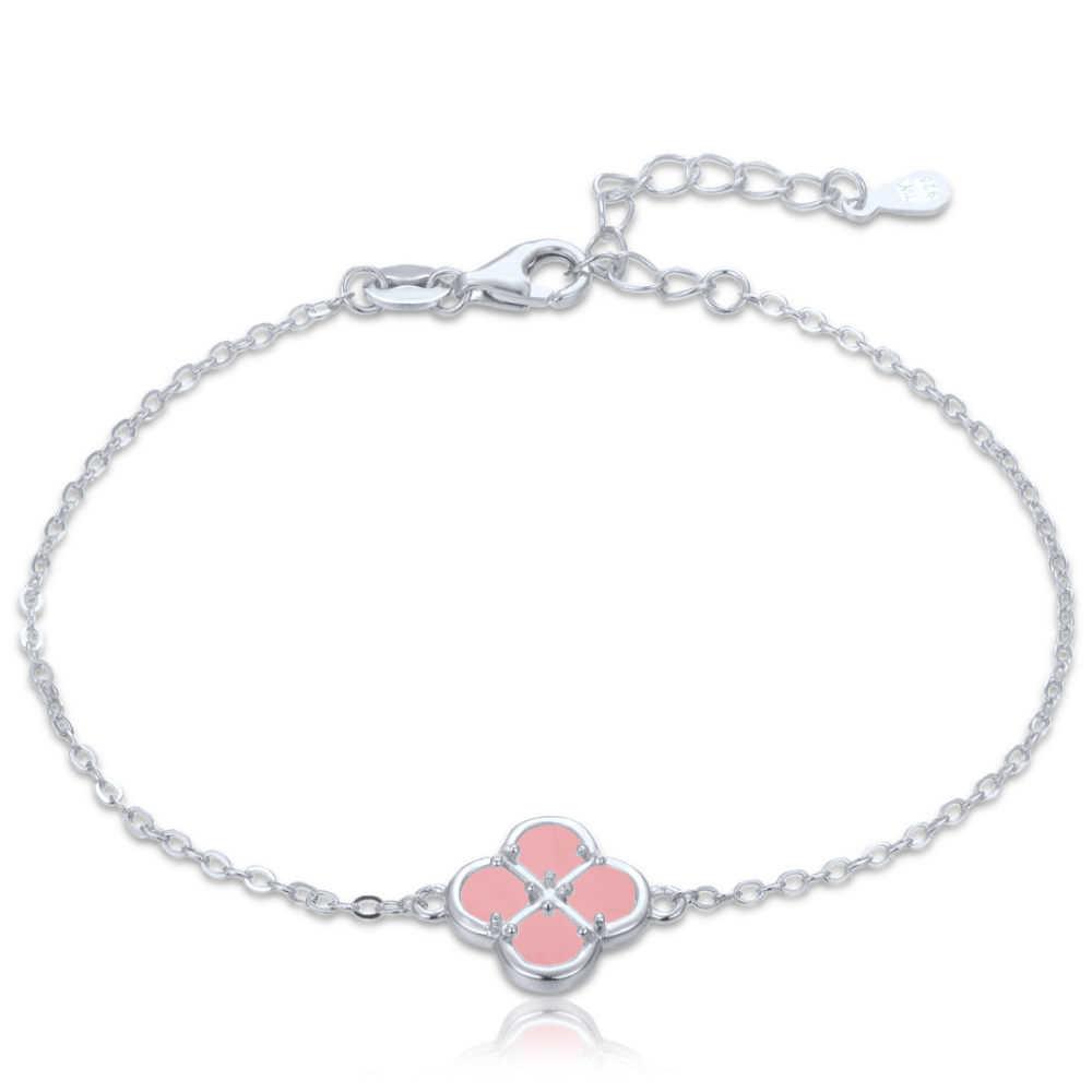 MINET Stříbrný náramek čtyřlístek s jadeitem JMAS7058RB19