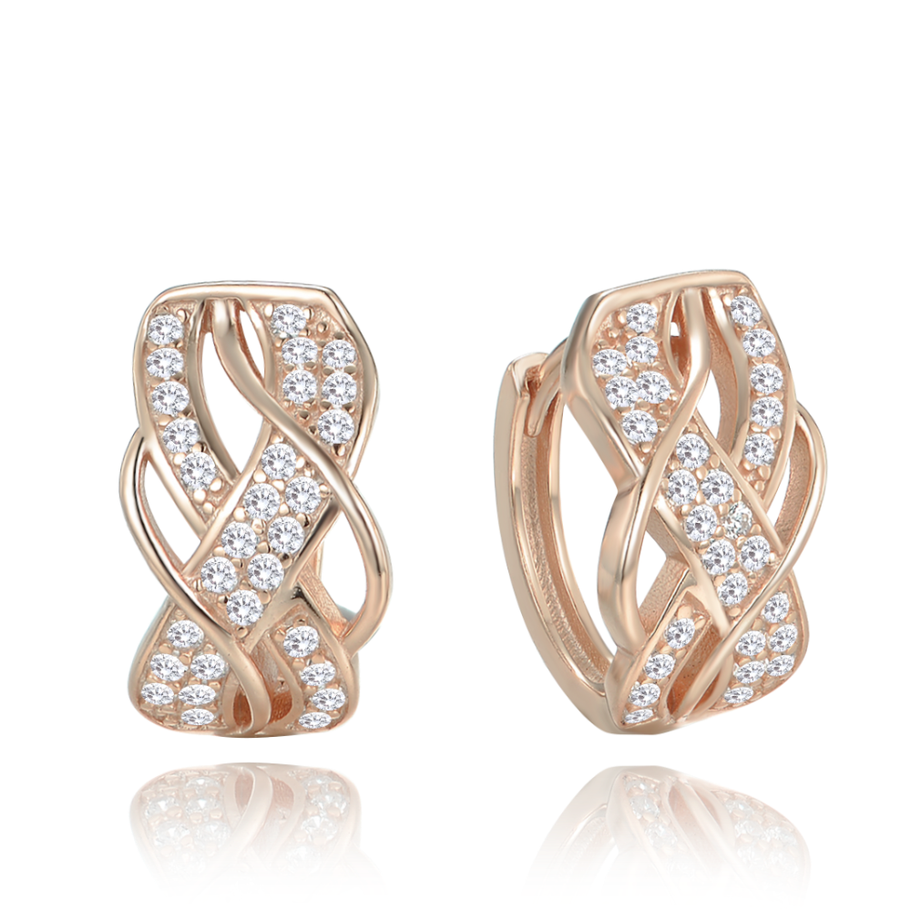 Levně MINET Luxusní Rosegold stříbrné náušnice kroužky s bílými zirkony JMAS0258RE00