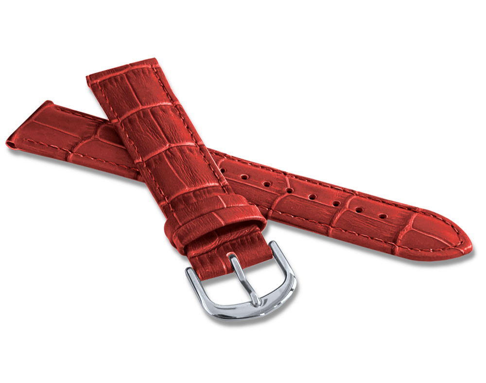 Levně MINET BSIUR20 Červený prošitý řemínek CROCO - 20 mm