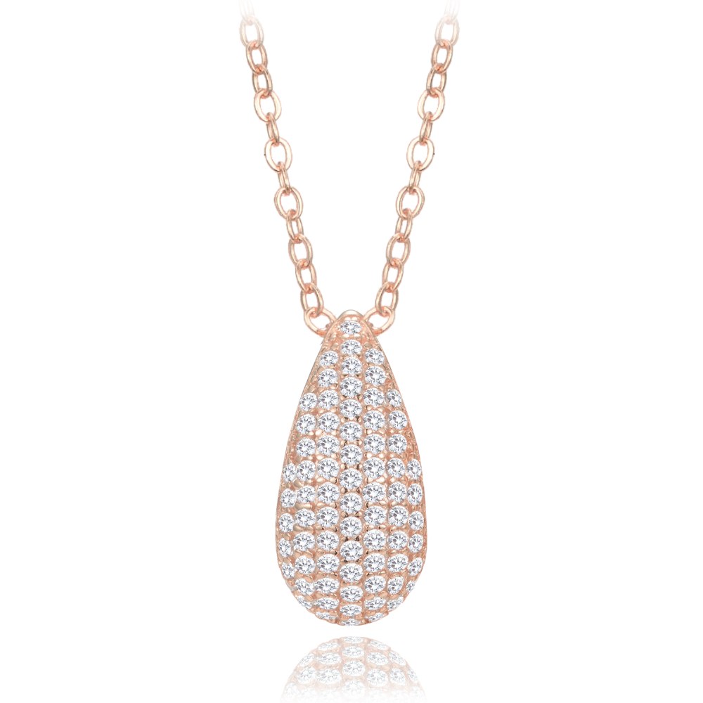 MINET Rose gold stříbrný náhrdelník kapka s bílými zirkony JMAN0565YN42