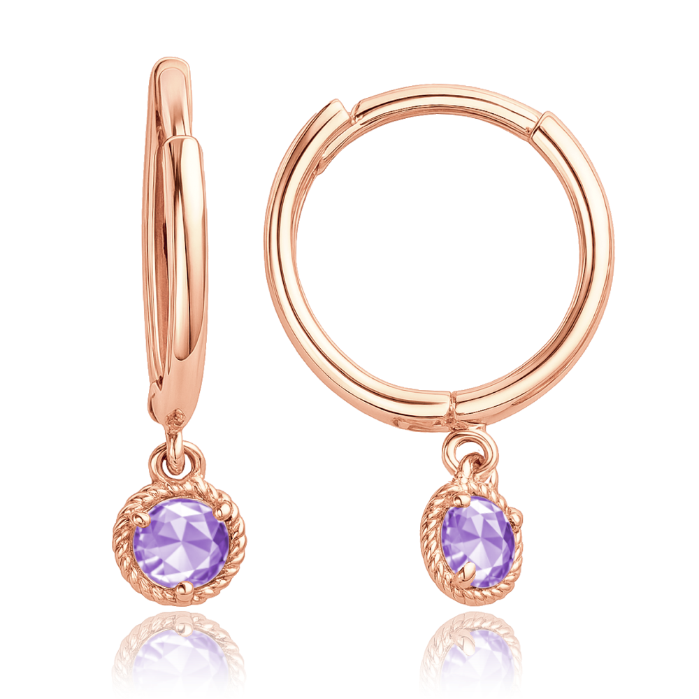MINET Decentní zlaté rose gold náušnice s fialovými zirkony Au 585/1000 1,00g JMG0318FRE00