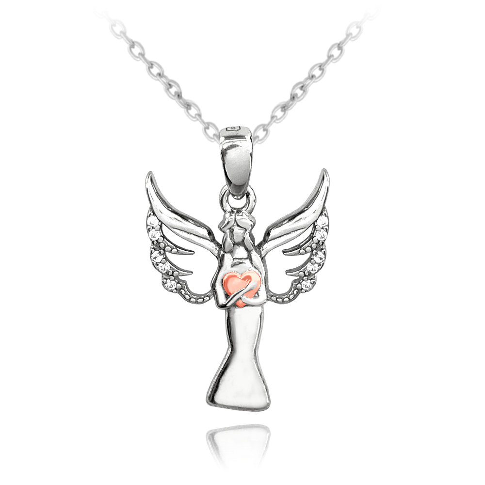 Stříbrný náhrdelník ANDĚL s Rosegold srdíčkem MINET JMAN0258PN45