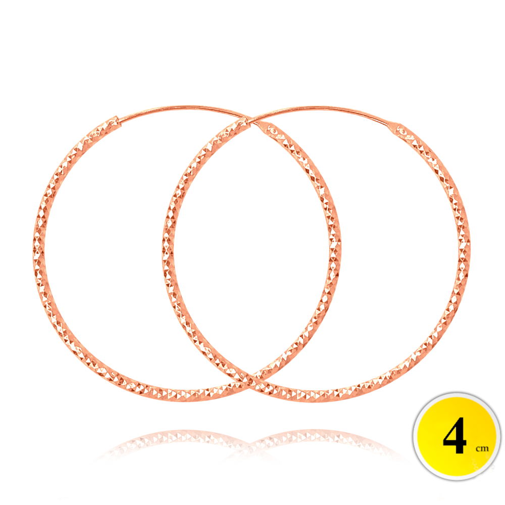 Levně MINET Rose gold broušené stříbrné náušnice KRUHY 4 cm JMAN0392RE04