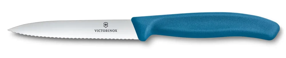 Levně Nůž na zeleninu s vlnkovaným ostřím 10 cm Victorinox 6.7732.C1 Modrý