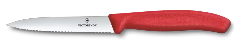 Levně Nůž na zeleninu s vlnkovaným ostřím 10 cm Victorinox 6.7731.C1 Červený