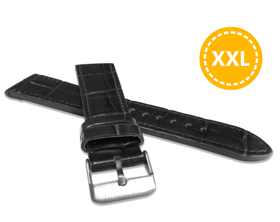 Levně LAVVU LSJXB22 XXL Prodloužený černý prošitý řemínek CROCO z luxusní kuže Top Grain - 22 mm XXL
