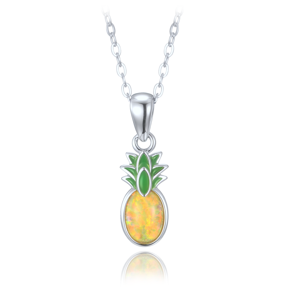 Levně MINET Dětský stříbrný náhrdelník ananas se žlutým opálem JMAS8061YN42