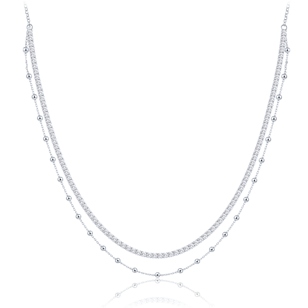 Levně MINET Elegantní dvojitý stříbrný náhrdelník s bílým zirkonem JMAS0332SN45
