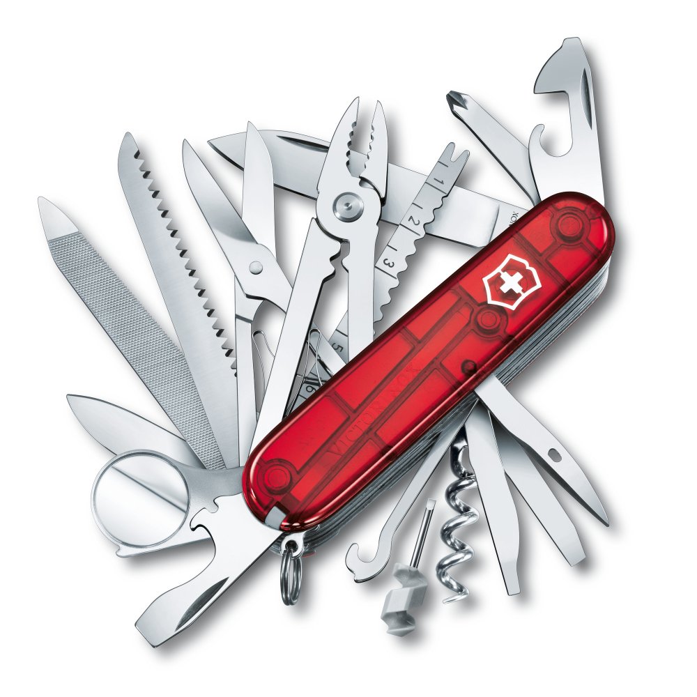 Levně Kapesní nůž Victorinox Swiss Champ 1.6795.T Červený Trasparentní