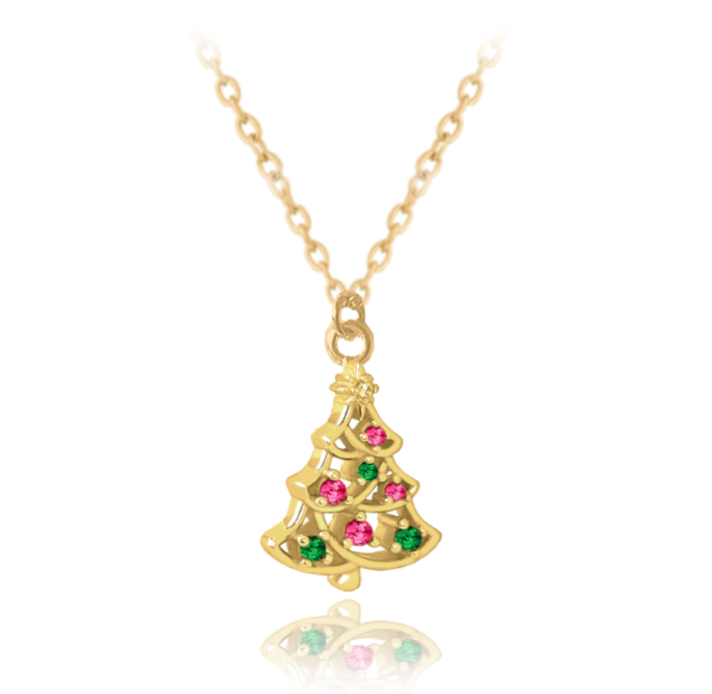 MINET Vánoční pozlacený stříbrný náhrdelník CHRISTMAS TREE JMAS8044GN42