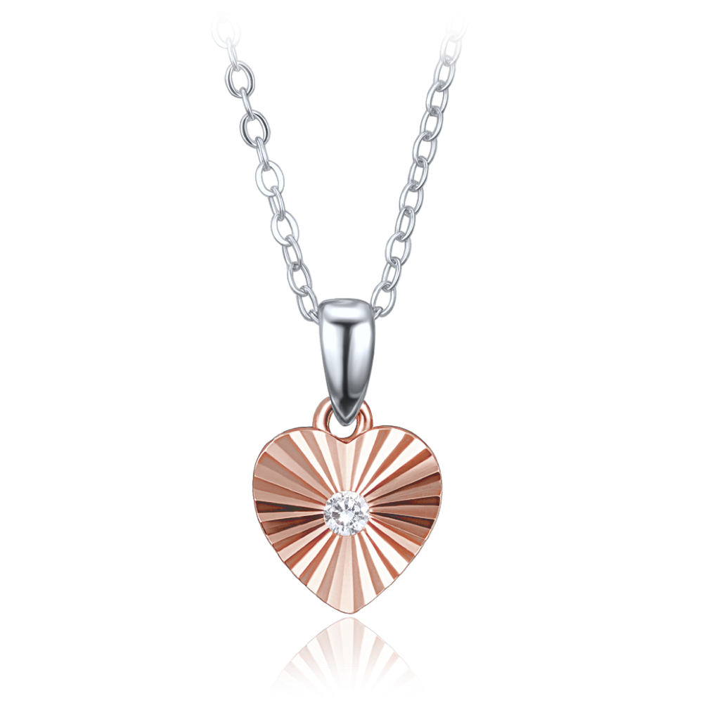 MINET Decentní rosegold stříbrný náhrdelník srdce se zirkonem JMAS0325RN45