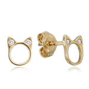 MINET Elegantné zlaté náušnice mačky so zirkónmi JMG0180WGE00