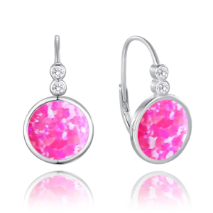 MINET Třpytivé stříbrné náušnice s růžovými opálky a zirkony