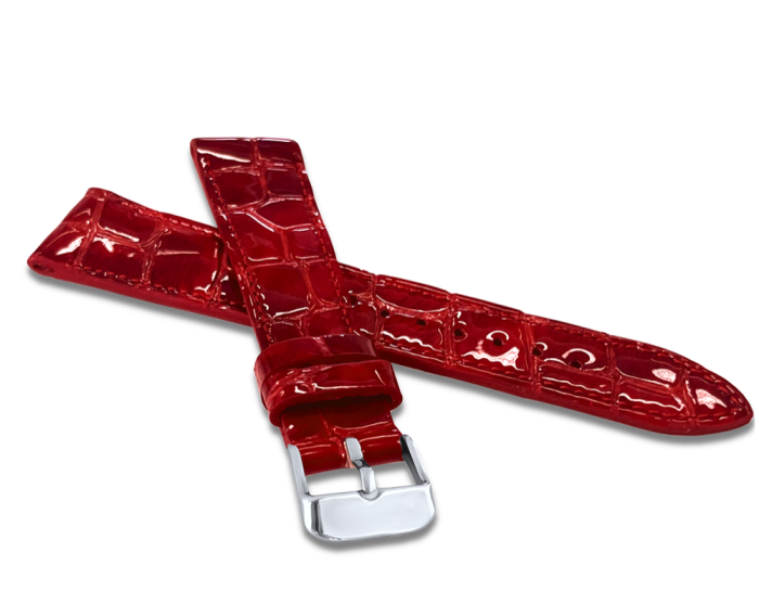 LAVVU LSAGR12 Glossy Red Stitched CROCO OCALA Strap Made from Premium Top Grain Leather – 12 mm