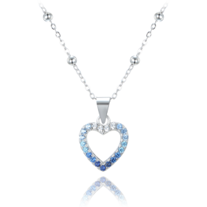MINET Silver heart necklace with cubic zirconia in blue shades JMAS0235AN45