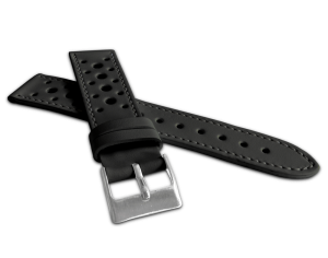 LAVVU LSGUB22 Perforated black quilted VINTAGE strap made of luxury Top Grain leather - 22 mm