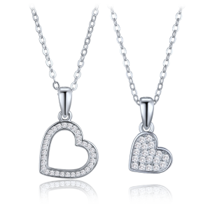 MINET Silver necklace set with heart - mother and daughter JMAS0317SN00