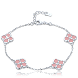 MINET Strieborný náramok so štyrmi lístkami šťastia a jadeitom JMAS7058RB20