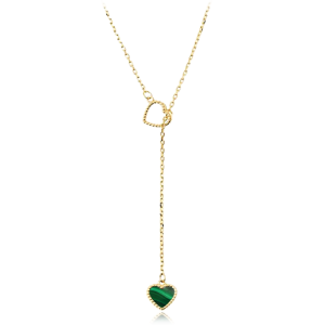 MINET Zlatý náhrdelník s visiacim srdcom a malachitom Au 585/1000 2,15g JMG0202GGN45
