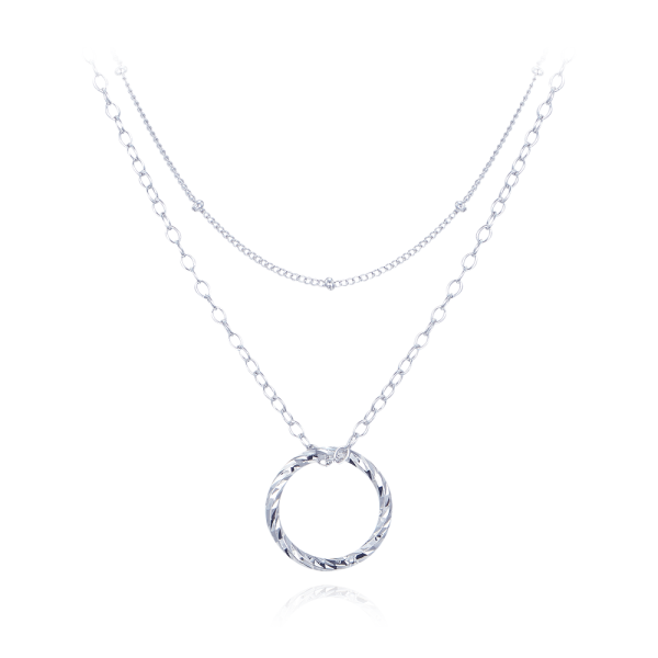MINET Dvojitý stříbrný náhrdelník s kuličkami a kroužkem JMAN0603SN45