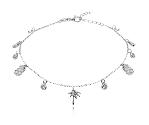 MINET Summer silver ankle chain - pineapples and palm trees JMAS8019SB24