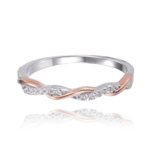 MINET Elegantný strieborný prsteň z ružového zlata s bielym zirkónom veľkosť 59 JMAN0509RR59