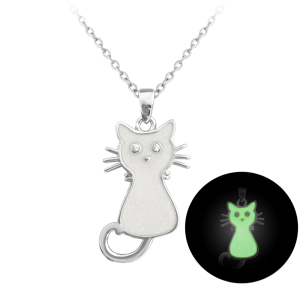 MINET Glowing white children's silver necklace CAT JMAD0024WN38