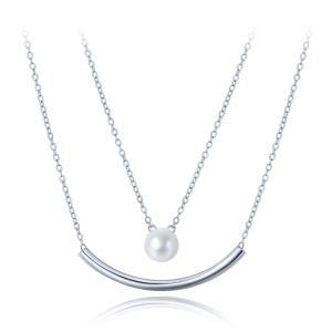 MINET Dvojitý strieborný náhrdelník s prírodnou perlou JMAS7060SN45