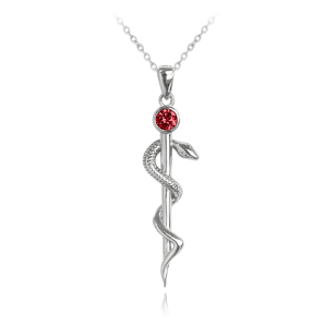 MINET Silver necklace  AESCULAP'S HOLE with red zircon JMAN0298RN45