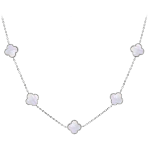 MINET Strieborný náhrdelník štvorlístok s bielou perlou JMAS7043WN60