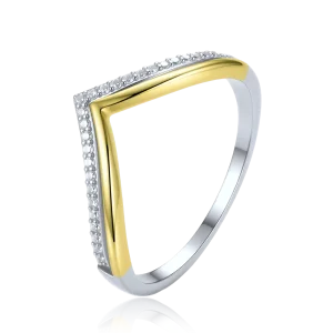 MINET Elegant Two-Tone Silver Ring with White Zircon Size 51 JMAS0362BR51