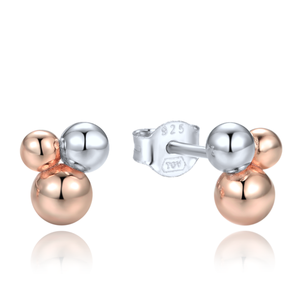 MINET Elegantní stříbrné náušnice se stříbrnými a Rosegold kuličkami JMAS0305RE00