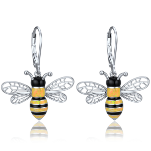 MINET Silver Earrings with Bees and Yellow Opals JMAN0686SE00