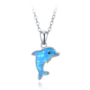 MINET Children's Silver Necklace with a Dolphin and Blue Opal JMAD0068AN40