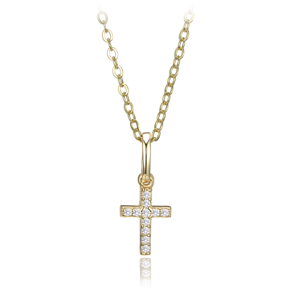 MINET Gold-plated silver necklace with small cross and zircons JMAN0667GN45