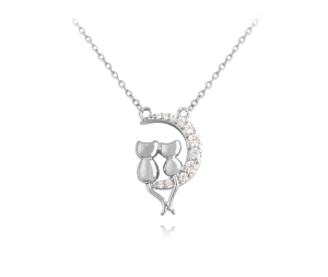 MINET Silver necklace CATS on white moon JMAN0190SN45