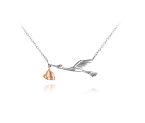 MINET Stříbrno-růžový náhrdelník ČÁP s balíčkem JMAN0178RN45