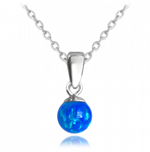 MINET Strieborný náhrdelník BALL s tmavomodrým opálom JMAS0151BN45