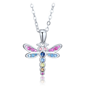 MINET Strieborný detský náhrdelník s motýľom a zirkónmi JMAD0066MN38