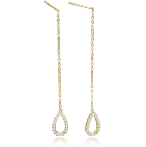 MINET Gold-plated silver pull-through drop earrings with white zircons JMAN0671GE00