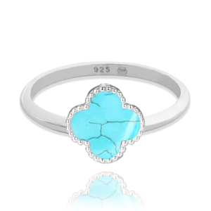 MINET Silver four-leaf clover ring with turquoise size 52 JMAS7043TR52