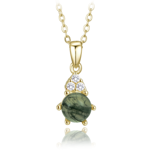 MINET Elegant Gold-Plated Silver Necklace with Dark Moss Agate and Zircon JMAS0318GN45