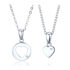 MINET Silver necklace set with heart - mother and daughter JMAS0316SN00