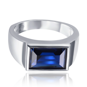 MINET Pánský pečetní stříbrný prsten s modrým zirkonem vel. 59 JMAN0519SR59