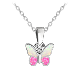 MINET Trblietavý strieborný náhrdelník BUTTERFLY s ružovým opálom JMAD0040PN38