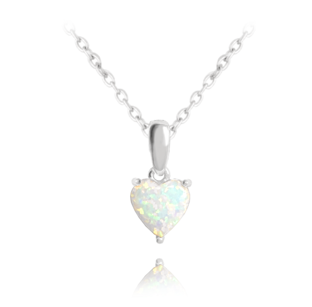 MINET Silver HEART Necklace with White Opal JMAS0138SN45