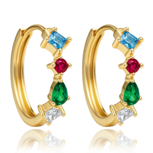MINET Elegant gold earrings with white, red, blue, and green zircons Au 585/1000 1.65g JMG0316MGE00