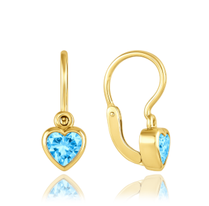 MINET Children's earrings with front clasp in the shape of a heart with blue zircons Au 585/1000 1.15g JMG0237AGE00